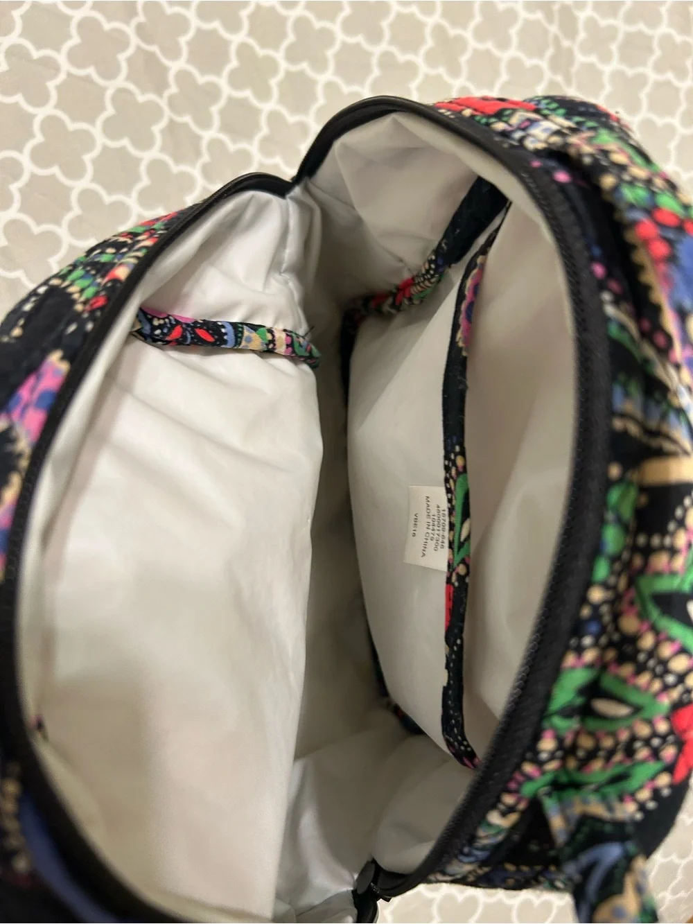 Vera Bradley Black Quilted Tote with Multicolor Paisley Floral Print- lunchbox